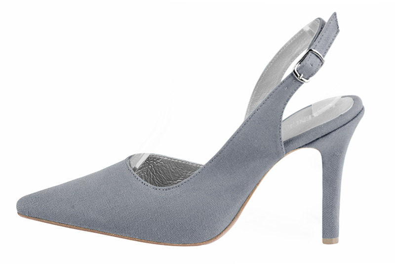 Mouse grey women's slingback shoes. Pointed toe. Very high slim heel. Profile view - Florence KOOIJMAN